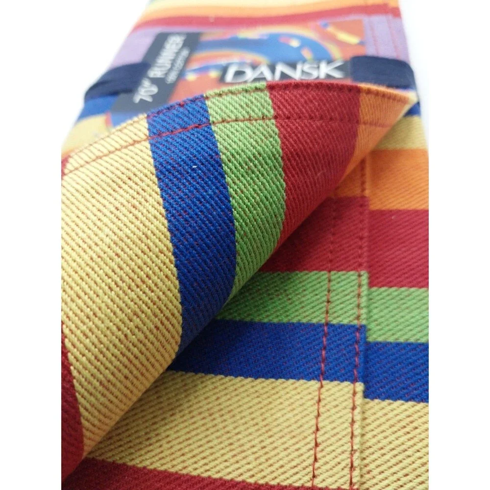 Vintage Dansk Antigua Rainbow Stripe Table Runner 70 inch 100 Percent Cotton NWT